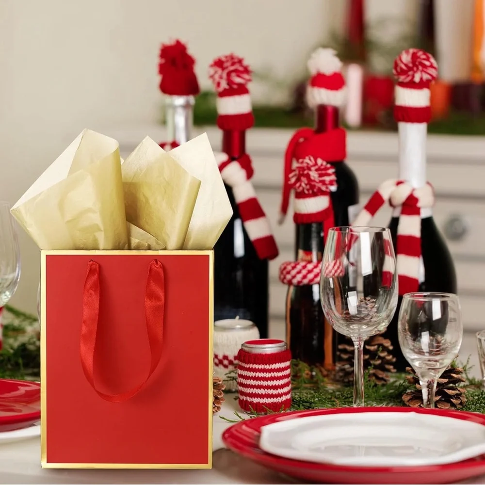 5 Pack Metallic Paper Gift Bags with Handle and Tissue 9 x 7 x 3.1